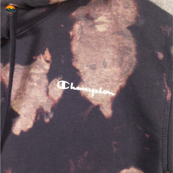 Champion Pullover Hoodie Black Cropped Bleach Tie Dye Streetwear Festi Women's M - Picture 4 of 10